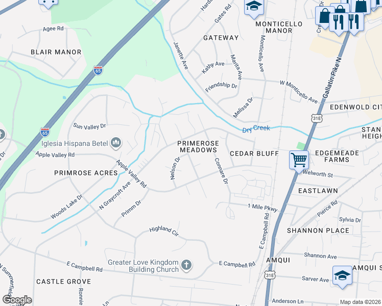 map of restaurants, bars, coffee shops, grocery stores, and more near 216 Slayton Drive in Nashville