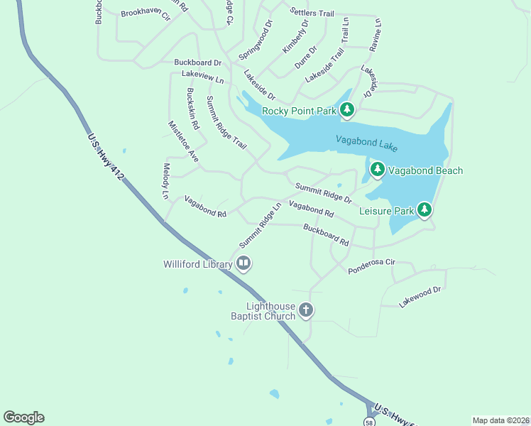 map of restaurants, bars, coffee shops, grocery stores, and more near 47 Summit Ridge Lane in Williford