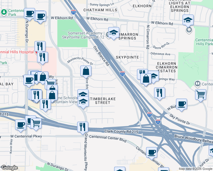 map of restaurants, bars, coffee shops, grocery stores, and more near 8300 Fawn Brook Court in Las Vegas