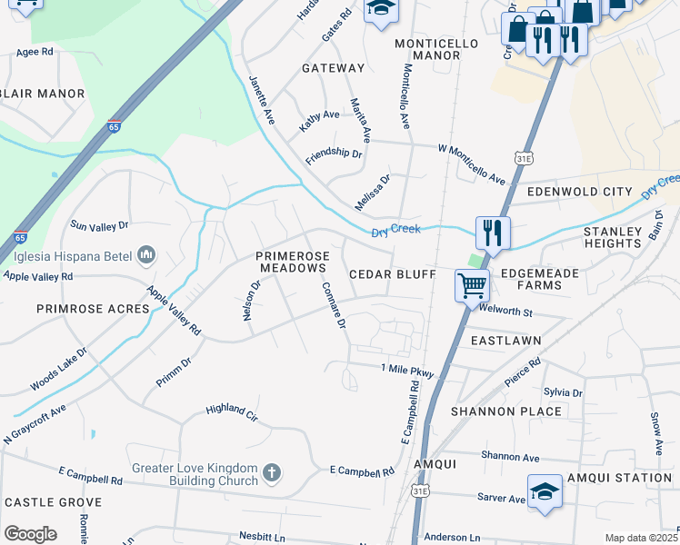 map of restaurants, bars, coffee shops, grocery stores, and more near 227 Macfie Drive in Nashville