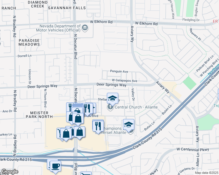 map of restaurants, bars, coffee shops, grocery stores, and more near 4440 Meadowlark Wing Way in North Las Vegas