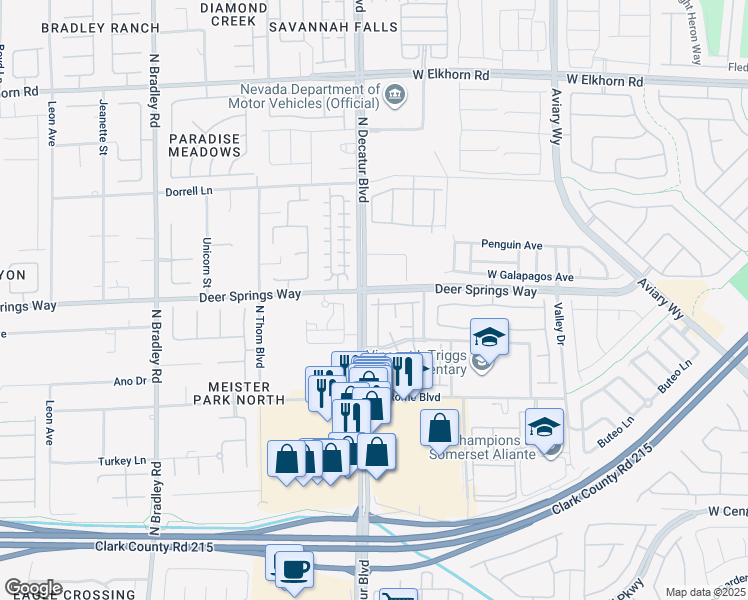 map of restaurants, bars, coffee shops, grocery stores, and more near 4750 Basilicata Lane in North Las Vegas