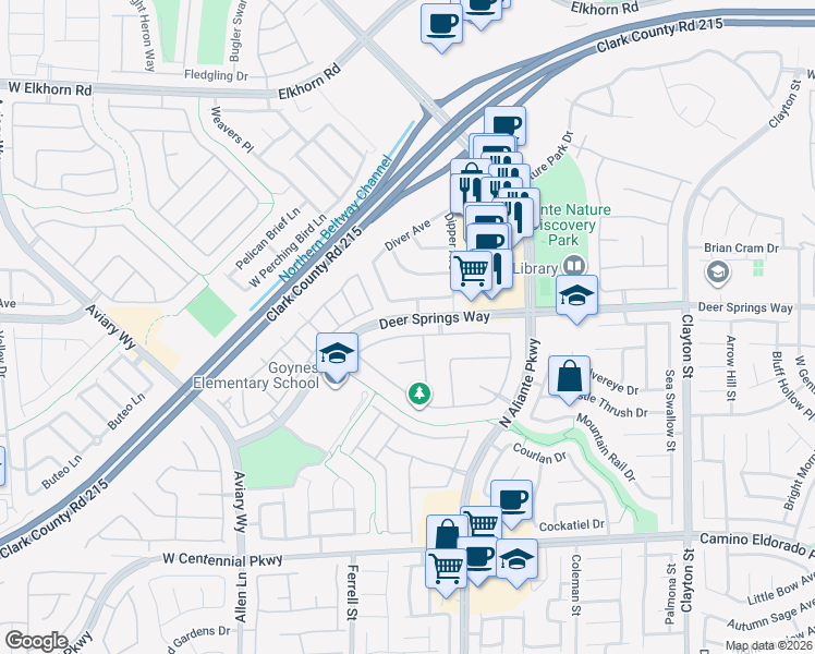 map of restaurants, bars, coffee shops, grocery stores, and more near 3020 Tanagrine Drive in North Las Vegas