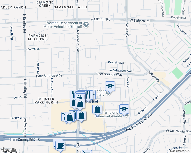 map of restaurants, bars, coffee shops, grocery stores, and more near 4504 Meadowlark Wing Way in North Las Vegas
