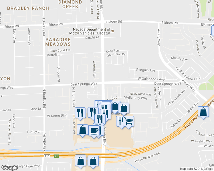 map of restaurants, bars, coffee shops, grocery stores, and more near 4750 Basilicata Lane in North Las Vegas