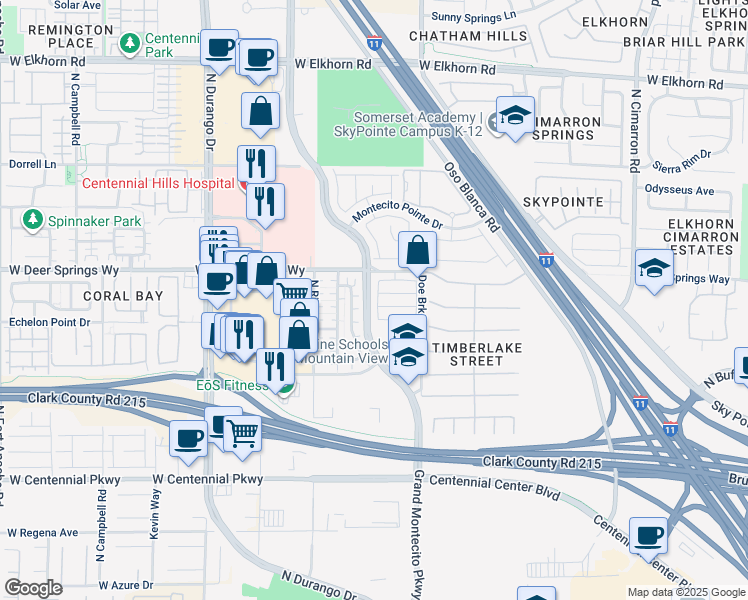 map of restaurants, bars, coffee shops, grocery stores, and more near 6735 Moreno Valley Street in Las Vegas