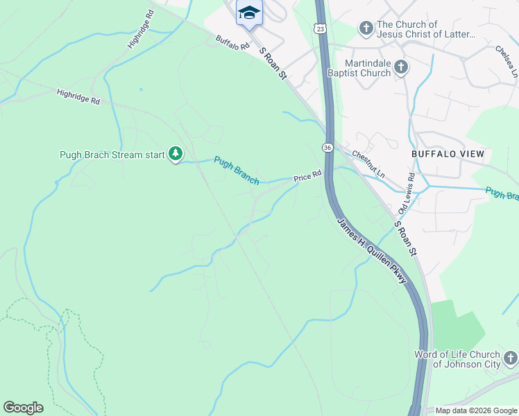 map of restaurants, bars, coffee shops, grocery stores, and more near 105 Kimberly Lane in Johnson City
