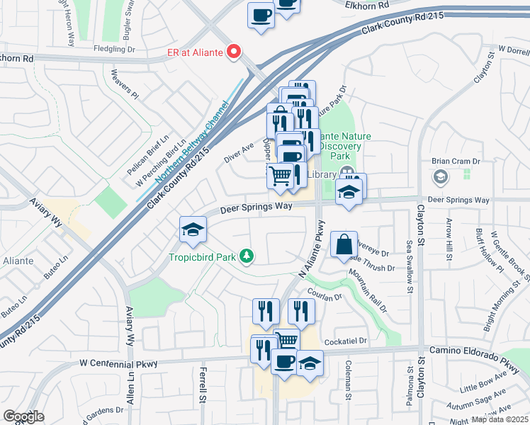 map of restaurants, bars, coffee shops, grocery stores, and more near 2816 Tanagrine Drive in North Las Vegas