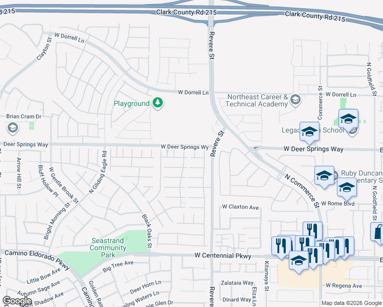 map of restaurants, bars, coffee shops, grocery stores, and more near 6733 Fireball Court in North Las Vegas
