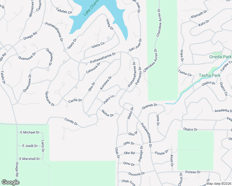 map of restaurants, bars, coffee shops, grocery stores, and more near Pottawattamie Drive in Cherokee Village