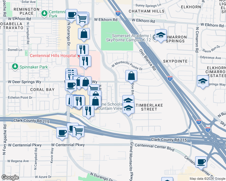 map of restaurants, bars, coffee shops, grocery stores, and more near 6735 Moreno Valley Street in Las Vegas