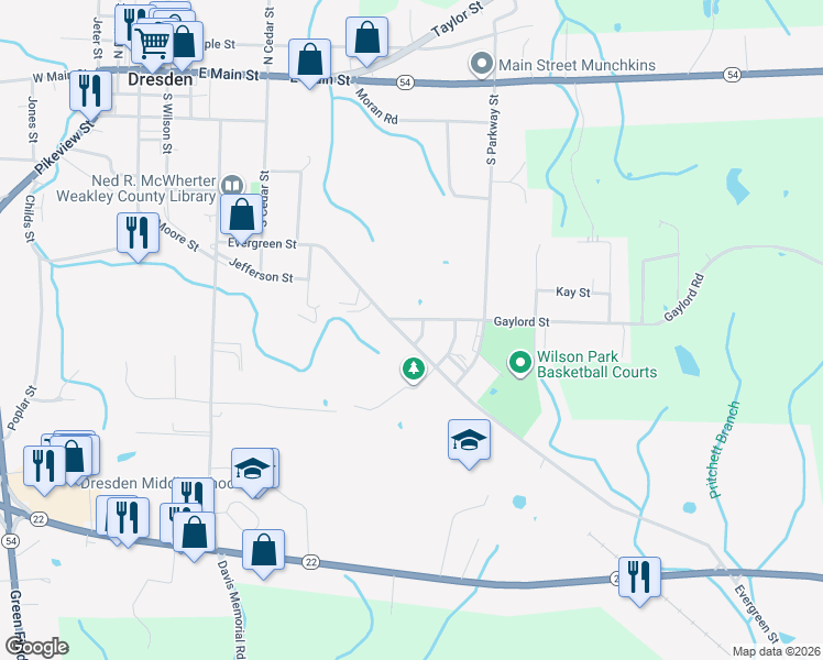 map of restaurants, bars, coffee shops, grocery stores, and more near 501 Gaylord St in Dresden