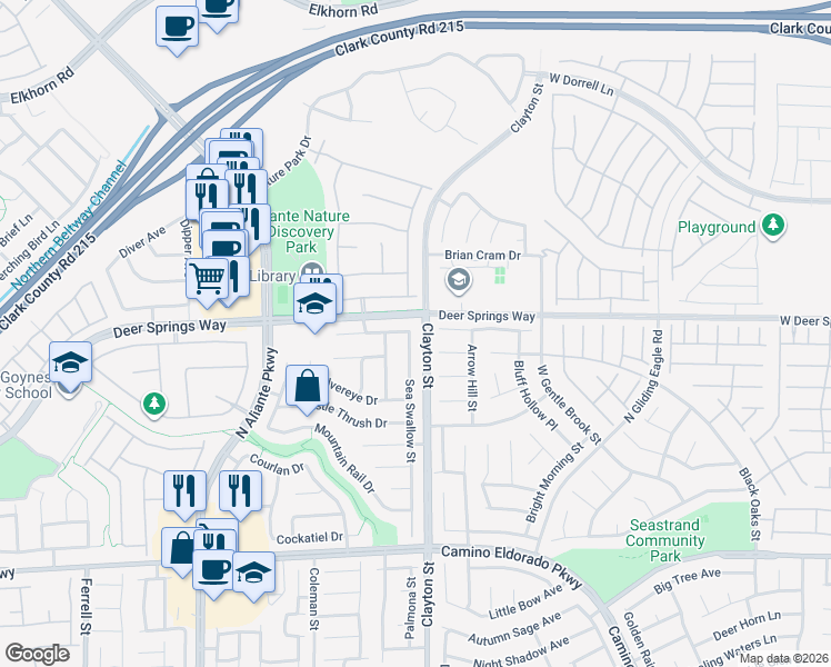 map of restaurants, bars, coffee shops, grocery stores, and more near 6752 Sea Swallow Street in North Las Vegas