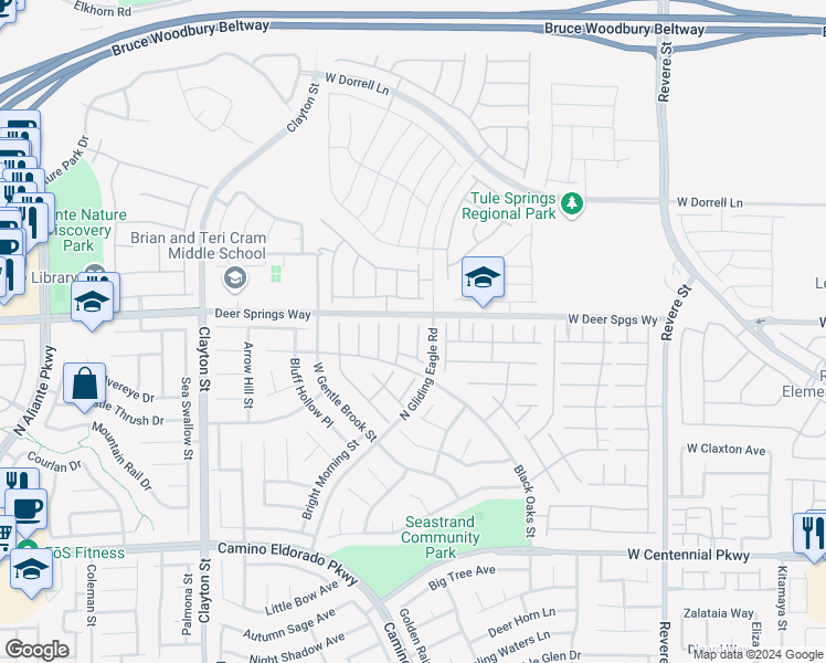 map of restaurants, bars, coffee shops, grocery stores, and more near in North Las Vegas