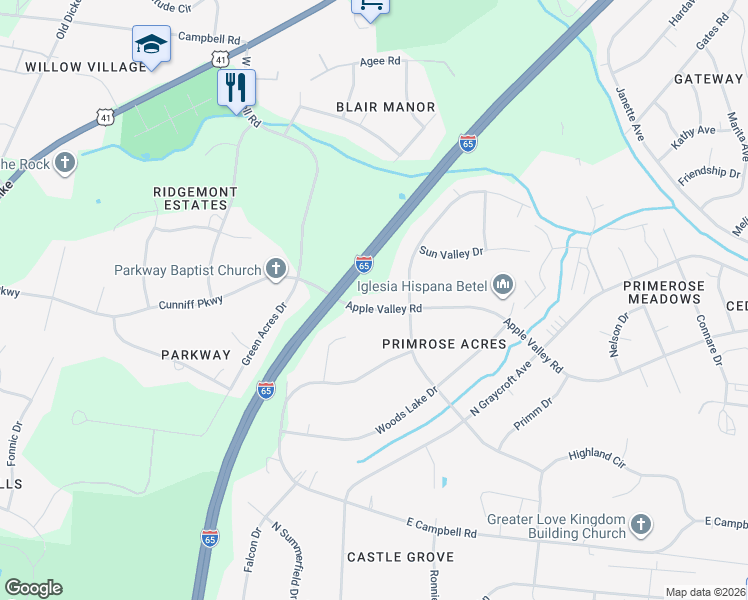 map of restaurants, bars, coffee shops, grocery stores, and more near 823 Apple Valley Road in Nashville