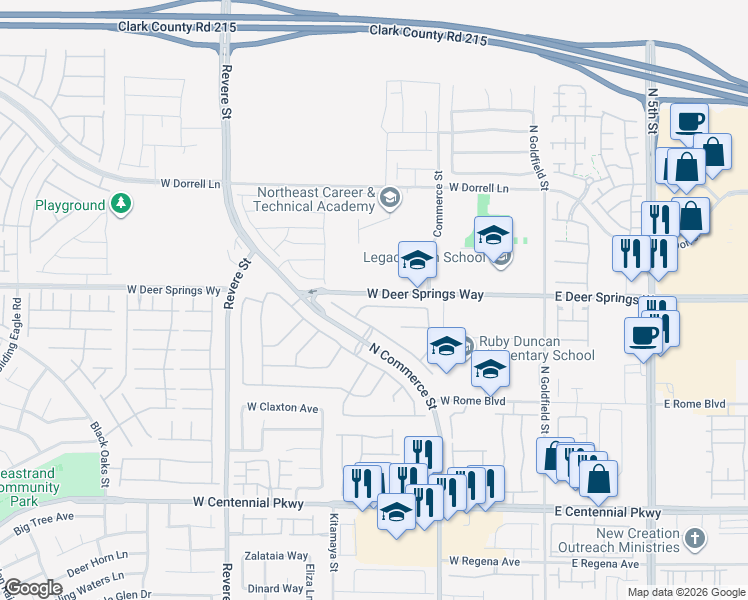 map of restaurants, bars, coffee shops, grocery stores, and more near 410 Horse Pointe Avenue in North Las Vegas