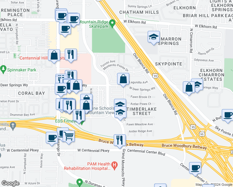map of restaurants, bars, coffee shops, grocery stores, and more near 8431 Lucero Avenue in Las Vegas