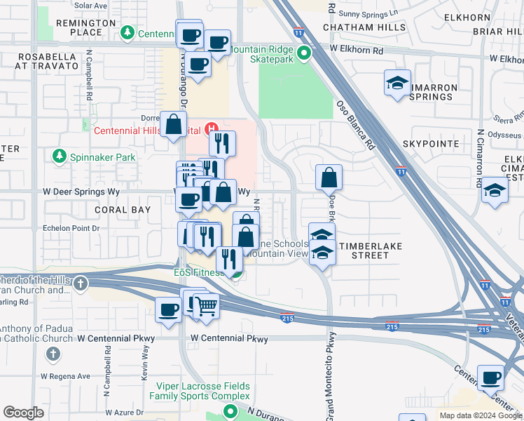 map of restaurants, bars, coffee shops, grocery stores, and more near 8569 Primula Court in Las Vegas