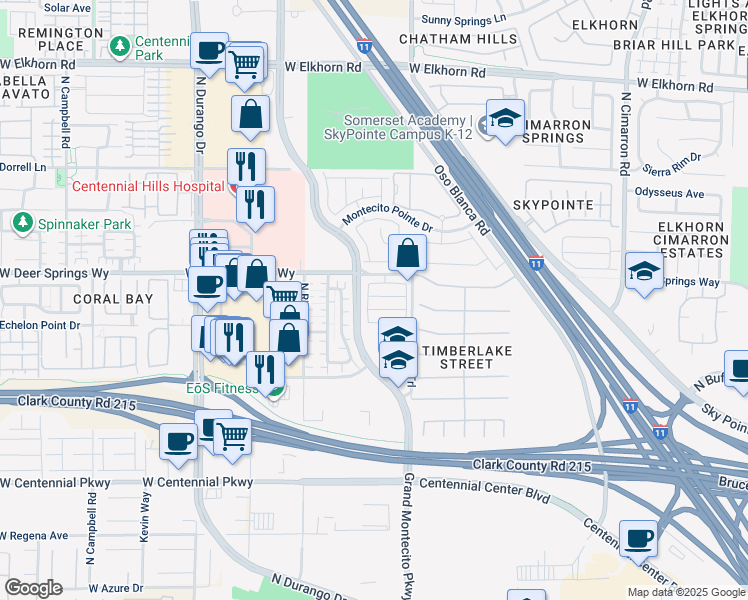 map of restaurants, bars, coffee shops, grocery stores, and more near 8447 Lucero Avenue in Las Vegas
