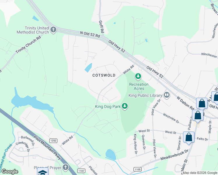 map of restaurants, bars, coffee shops, grocery stores, and more near 119 Brae Ridge Lane in King