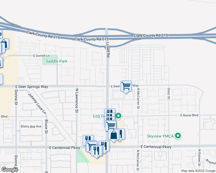 map of restaurants, bars, coffee shops, grocery stores, and more near Losee Rd & E Deer Springs Way in North Las Vegas