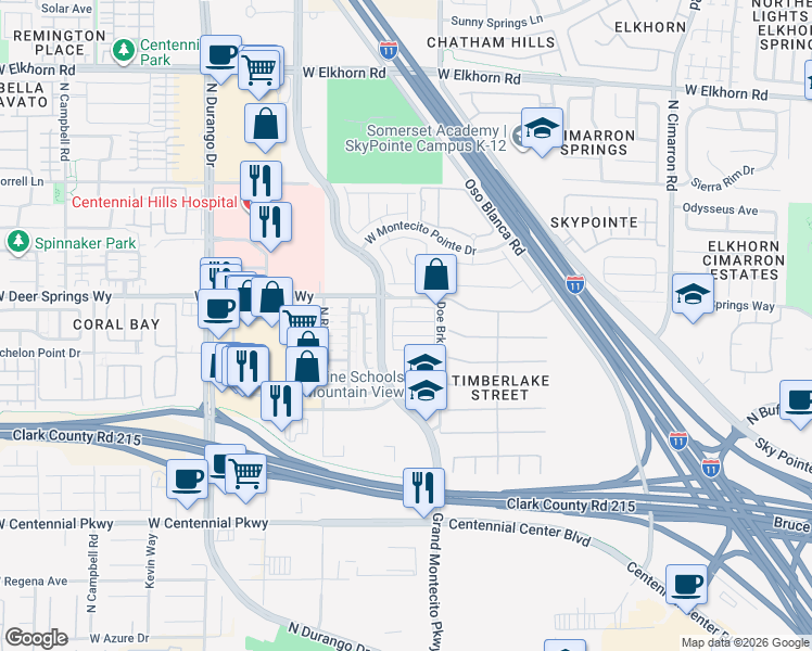 map of restaurants, bars, coffee shops, grocery stores, and more near 8439 Lucero Avenue in Las Vegas