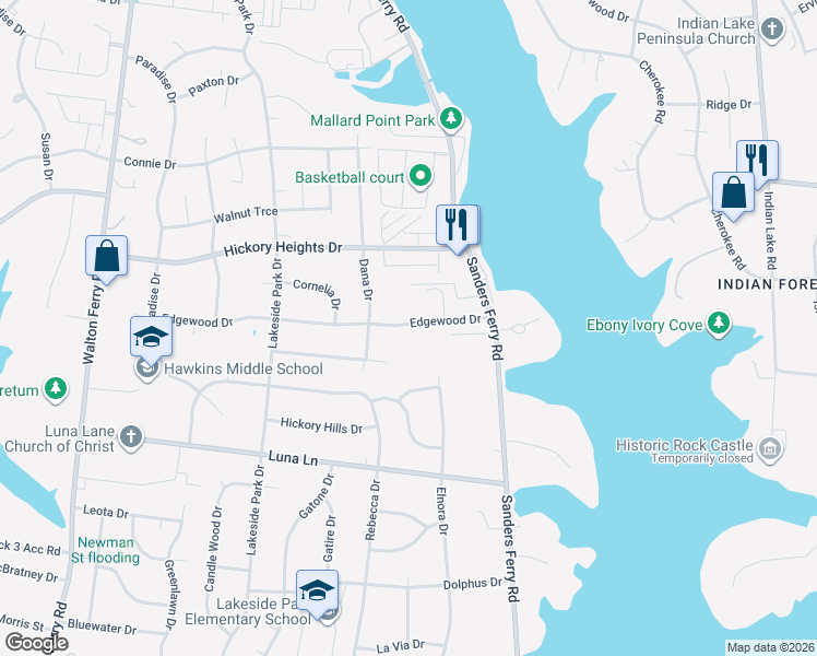 map of restaurants, bars, coffee shops, grocery stores, and more near 224 Edgewood Drive in Hendersonville