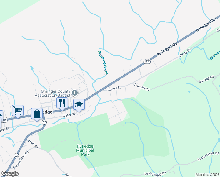 map of restaurants, bars, coffee shops, grocery stores, and more near 133 Cherry Street in Rutledge