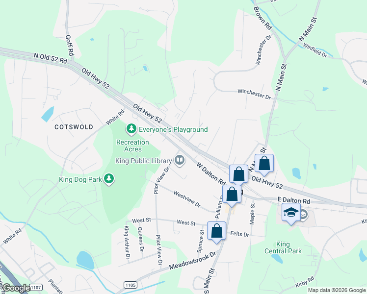 map of restaurants, bars, coffee shops, grocery stores, and more near 318 W Dalton Rd in King