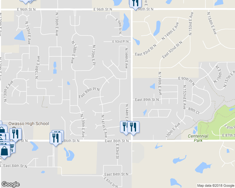 map of restaurants, bars, coffee shops, grocery stores, and more near 14135 East 88th Street North in Owasso