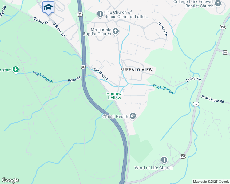 map of restaurants, bars, coffee shops, grocery stores, and more near 2654 Old Lewis Road in Johnson City