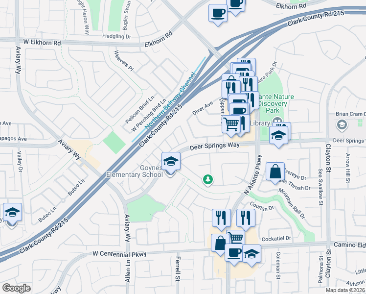 map of restaurants, bars, coffee shops, grocery stores, and more near 3204 Tanagrine Drive in North Las Vegas