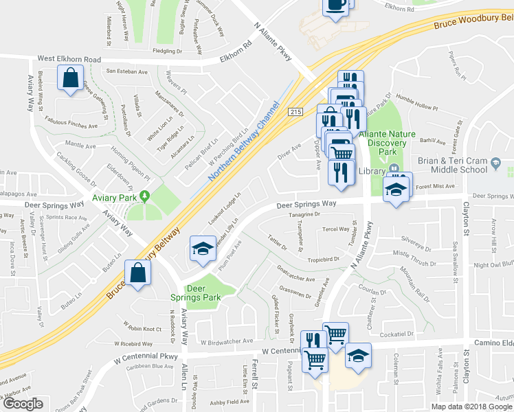 map of restaurants, bars, coffee shops, grocery stores, and more near 3204 Tanagrine Drive in North Las Vegas