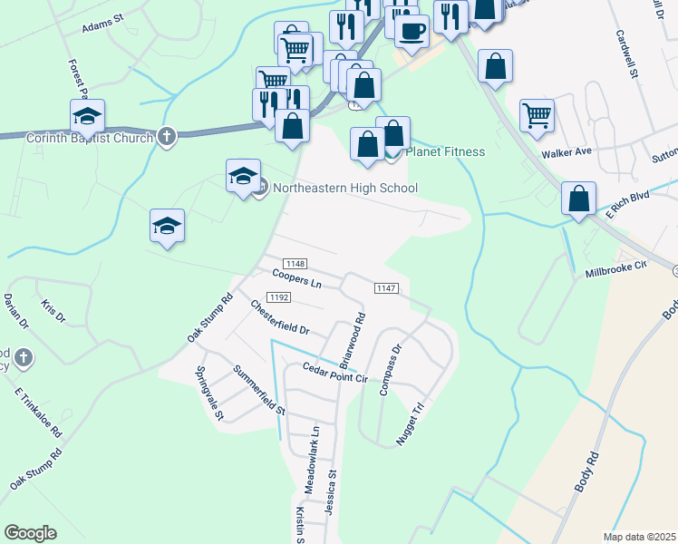 map of restaurants, bars, coffee shops, grocery stores, and more near 120 Chappell Gardens Dr in Elizabeth City
