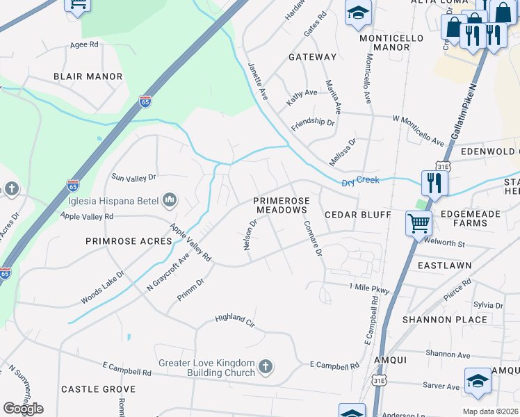 map of restaurants, bars, coffee shops, grocery stores, and more near 216 Slayton Drive in Nashville