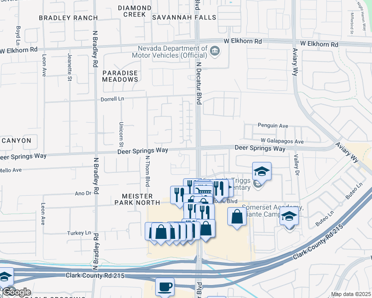 map of restaurants, bars, coffee shops, grocery stores, and more near 5245 Deer Springs Way in Las Vegas