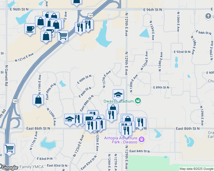 map of restaurants, bars, coffee shops, grocery stores, and more near 8809 North 127th East Avenue in Owasso