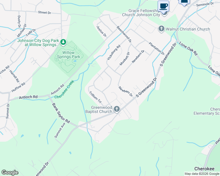 map of restaurants, bars, coffee shops, grocery stores, and more near 257 Anthurium Avenue in Johnson City