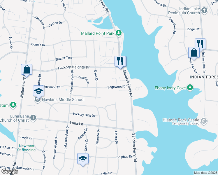 map of restaurants, bars, coffee shops, grocery stores, and more near 210 Edgewood Drive in Hendersonville