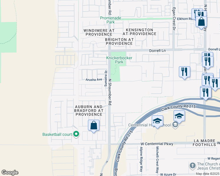 map of restaurants, bars, coffee shops, grocery stores, and more near North Shaumber Road in Las Vegas