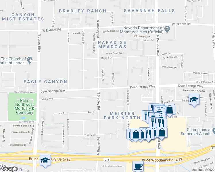 map of restaurants, bars, coffee shops, grocery stores, and more near 5309 Purple Orchid Court in Las Vegas