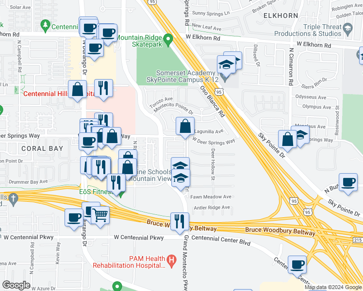 map of restaurants, bars, coffee shops, grocery stores, and more near 8412 Lucero Avenue in Las Vegas
