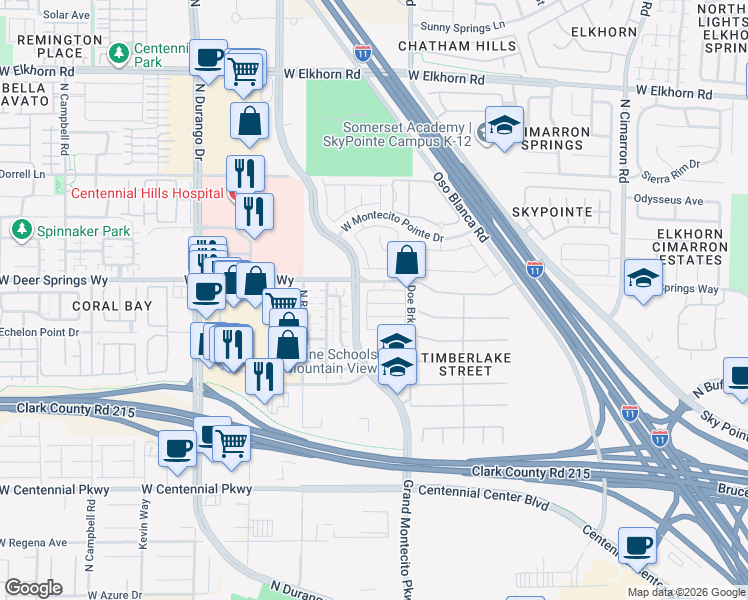 map of restaurants, bars, coffee shops, grocery stores, and more near 6735 Moreno Valley Street in Las Vegas