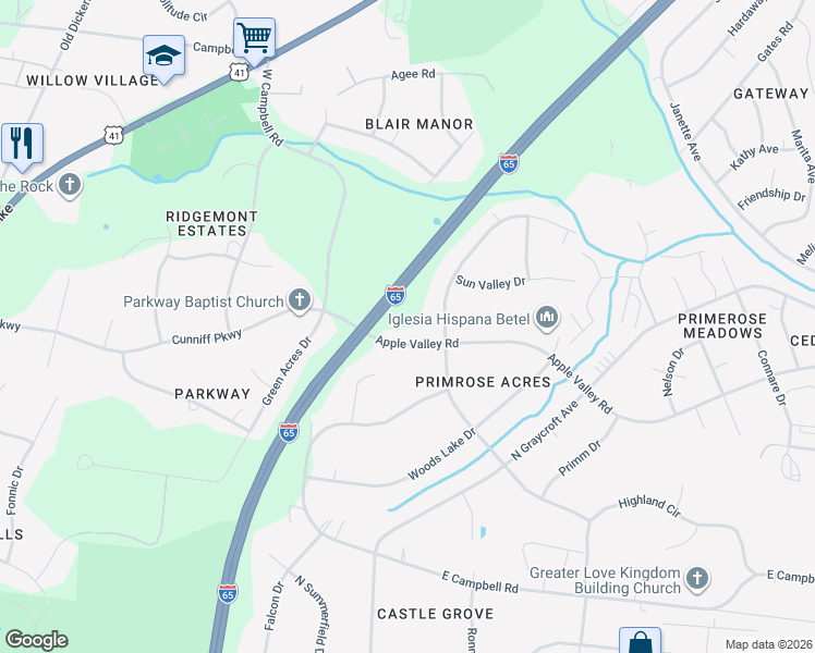 map of restaurants, bars, coffee shops, grocery stores, and more near 823 Apple Valley Road in Nashville