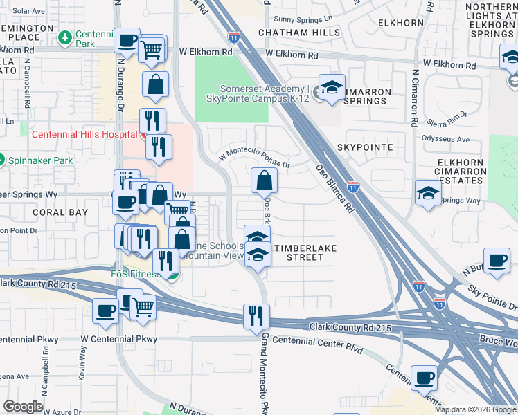 map of restaurants, bars, coffee shops, grocery stores, and more near 8419 Lucero Avenue in Las Vegas