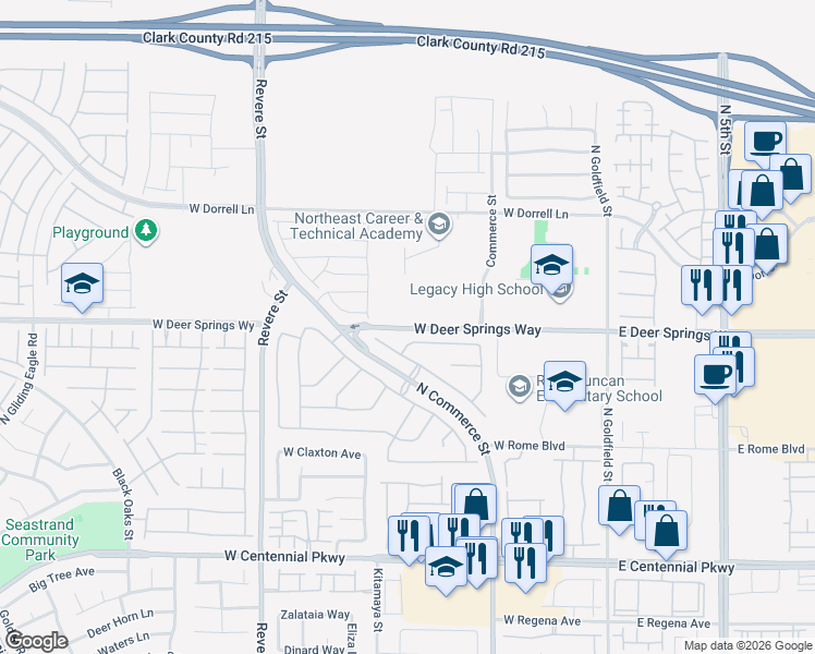 map of restaurants, bars, coffee shops, grocery stores, and more near 422 Horse Pointe Avenue in North Las Vegas