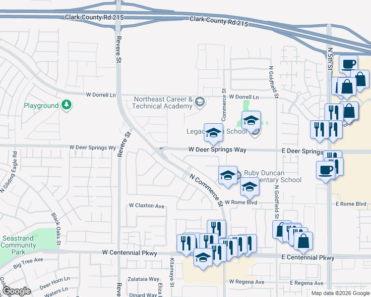 map of restaurants, bars, coffee shops, grocery stores, and more near 422 Horse Pointe Avenue in North Las Vegas