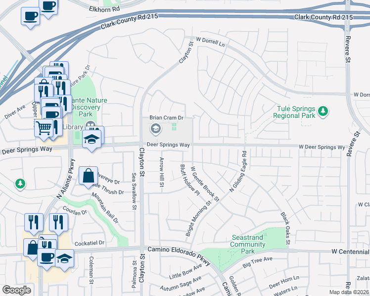 map of restaurants, bars, coffee shops, grocery stores, and more near 1805 La Calera Avenue in North Las Vegas