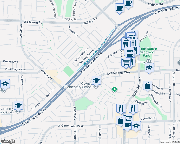 map of restaurants, bars, coffee shops, grocery stores, and more near 6705 Lookout Lodge Lane in North Las Vegas