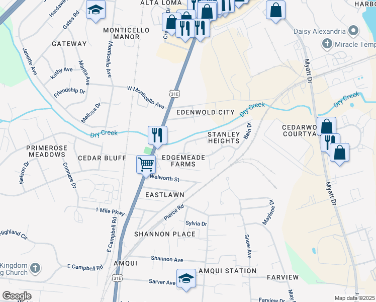 map of restaurants, bars, coffee shops, grocery stores, and more near 200 Aurora Avenue in Nashville